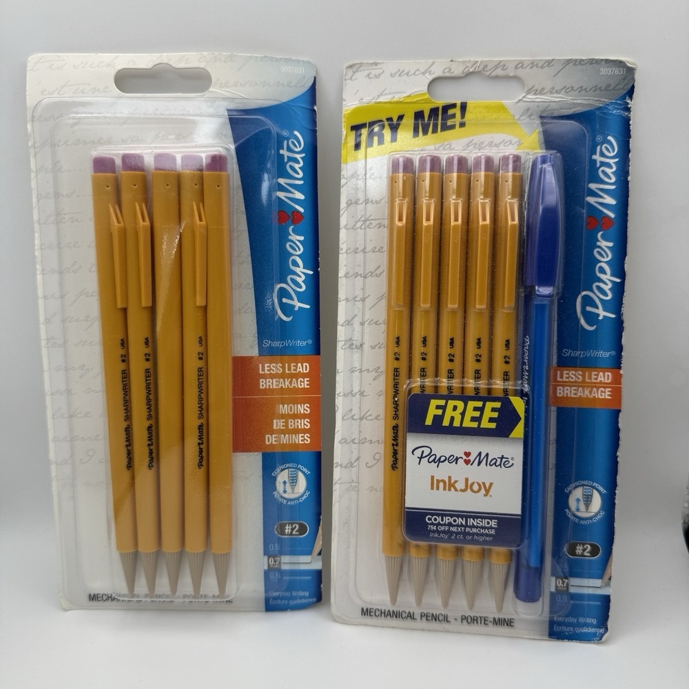 Paper Mate Sharpwriter Mechanical Pencils 0.7mm #2 Yellow Twistable 2010 NOS X2